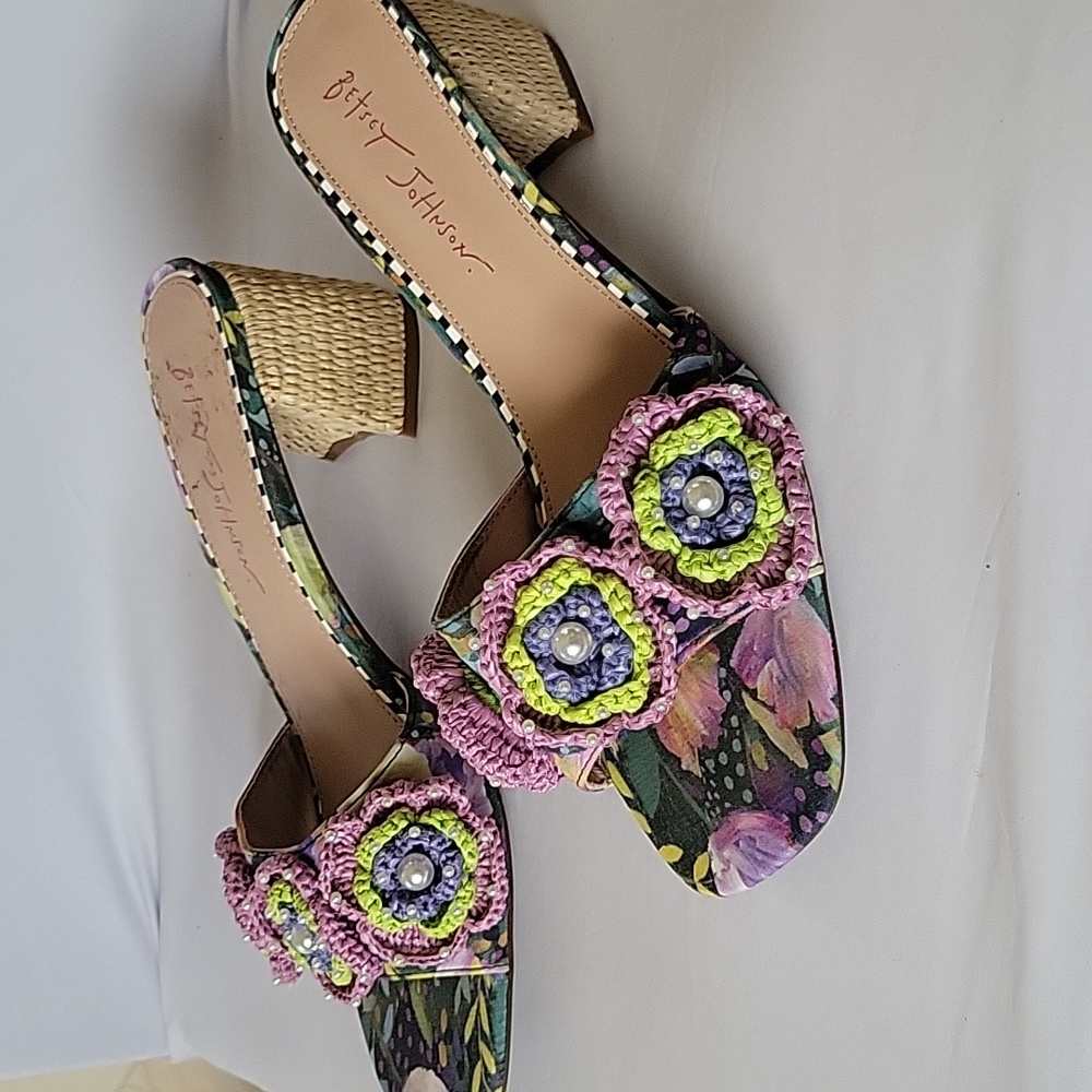 Betsey Johnson Floral Embellished Mules - Pink and Green - Picture 3 of 4